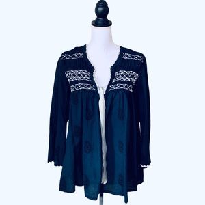 SUNDANCE NAVY BLUE LONG SLEEVE EMBROIDERED TUNIC TOP